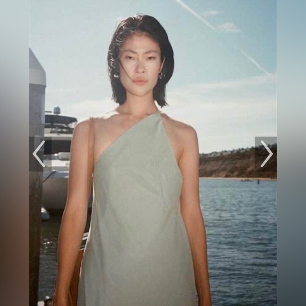 Selva Negra One-Shoulder Midi Dress in Sage Green